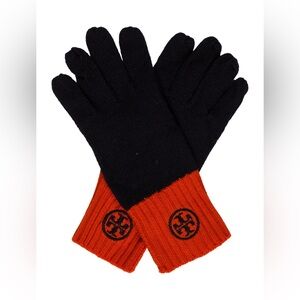 Tory Burch Women's Navy and Orange Knit Gloves